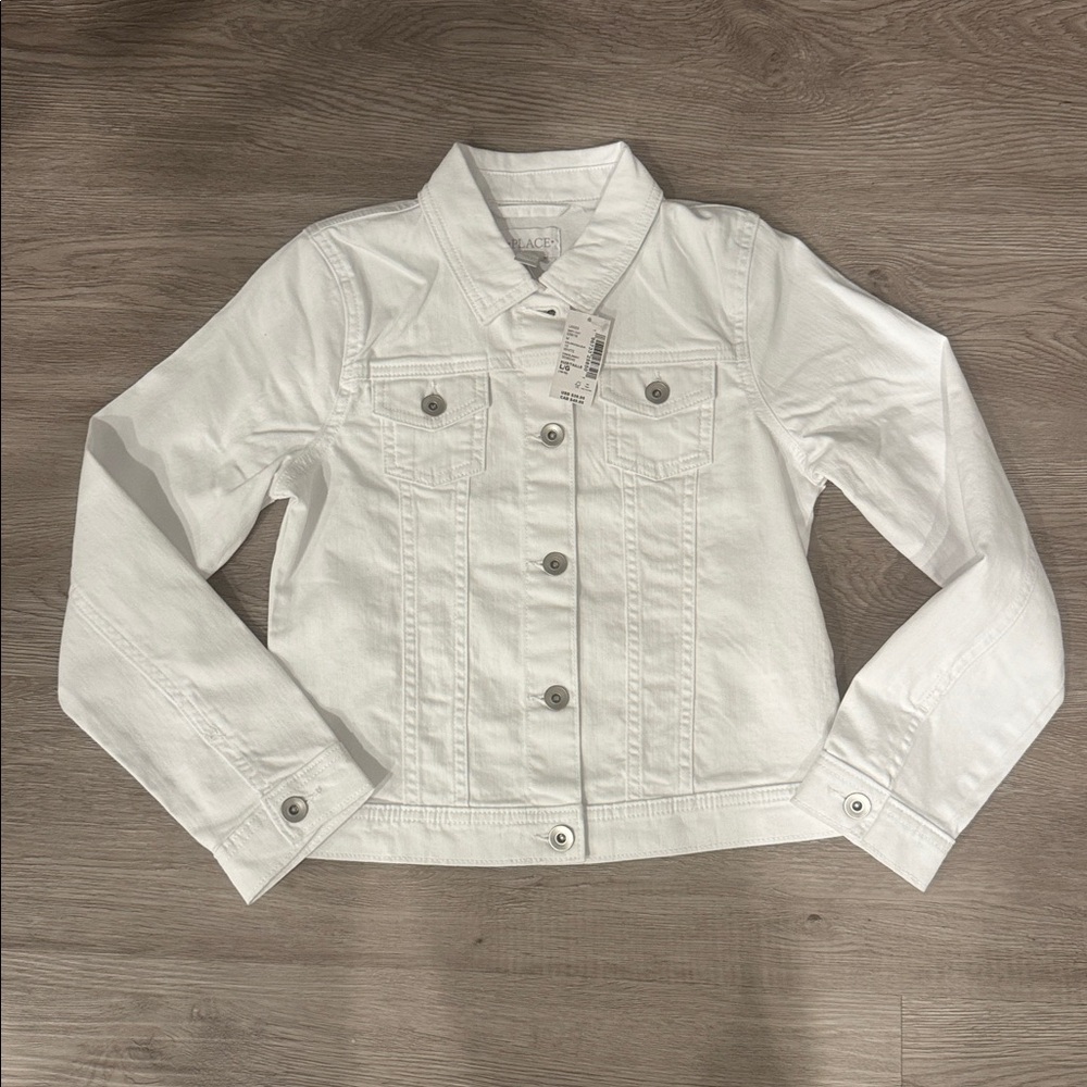 🆕 Children’s Place white denim cotton jacket Size 10/12 i6